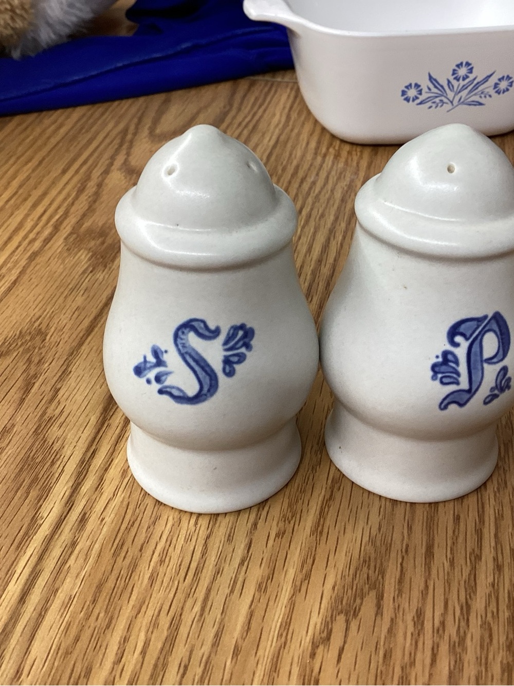Pfaltzgraff White Ceramic Salt and Pepper Shakers with Blue Accents